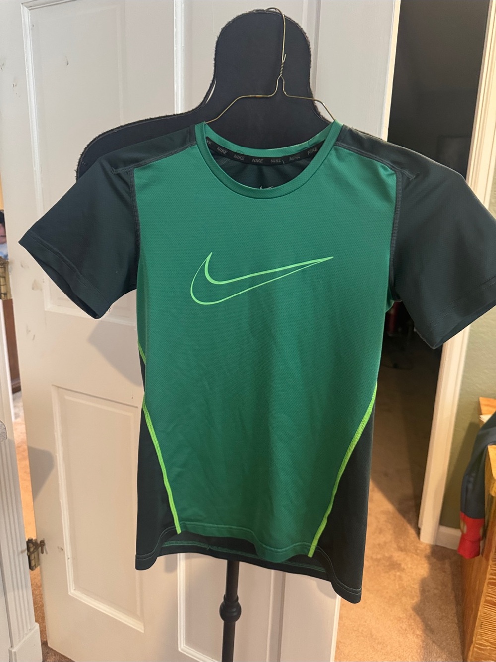 Nike Green & Black Athletic Performance Tee with Lime Swoosh